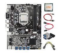 AMIUHOUN 8 GPU B75 Carte mère minière + CPU + câble d'alimentation + adaptateur USB 3.0 8X USB3.0 vers PCIE LGA1155 DDR3 RAM SATA3.0 pour BTC ETH