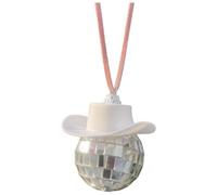 AMIUHOUN Accessoires de Voiture de Chapeau de GarçOn de Vache de Boule Disco, Accessoires D'IntéRieur de Voiture, Accessoires D'Ornement Suspendus de Voiture-Blanc