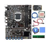 AMIUHOUN B250C Carte mère 12 cartes GPU + CPU + ventilateur + RAM DDR4 4 Go + SSD 128 Go + Pad thermique + câble réseau + commutateur/câble 12 x USB 3.0