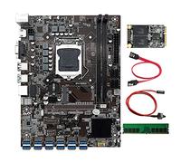 AMIUHOUN B250C Carte mère 12 cartes GPU + RAM DDR4 4 Go + SSD 128 Go + câble de commutation + câble 12 x USB 3.0 (PCIE 1X) LGA1151 DDR4 MSATA