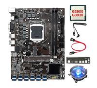 AMIUHOUN B250C Carte mère BTC 12 cartes + processeur G3900/G3930 + ventilateur de refroidissement + 2 câbles + cadre 12 ports USB 3.0 (PCIE 1 x) LGA1151 DDR4 MSATA