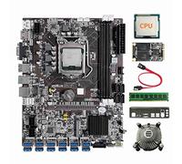 AMIUHOUN B75 Carte mère BTC 12 cartes + CPU + ventilateur + RAM DDR3 8 Go + SSD 128 Go + câble + lunette 12USB3.0 (PCIE1X) LGA1155 DDR3 RAM MSATA
