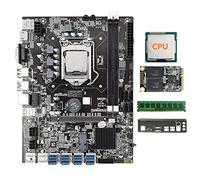 AMIUHOUN B75 Carte mère BTC 8 cartes + processeur G530/G1630 + RAM DDR3 8 Go + SSD 128 Go + lunette 8 x USB 3.0 (PCIE1X) GPU LGA1155 DDR3 MSATA