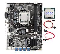 AMIUHOUN B75 Carte mère BTC 8 cartes + processeur G860 + câble + câble de commutation 8 x USB 3.0 vers PClE 1 x slot LGA1155 DDR3 MSATA ETH