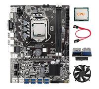 AMIUHOUN B75 Carte mère BTC 8 cartes + processeur + ventilateur + adaptateur USB 3.0 19 broches + câble 8 ports USB 3.0 (PCIE) fente GPU LGA1155 DDR3 SATA3.0