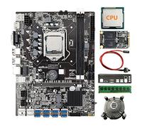 AMIUHOUN B75 Carte mère GPU 8 cartes + CPU + ventilateur + RAM DDR3 8 Go + SSD 128 Go + câble de commutation + déflecteur 8 x USB 3.0 (PCIE1X) LGA1155 DDR3 MSATA