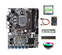 AMIUHOUN B75 ETH Carte mère 12XPCIE vers USB + I3 2120 CPU + DDR3 8 Go de RAM + SSD 128 Go + ventilateur RVB + câble de commutation + carte mère déflecteur