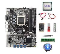 AMIUHOUN B75 ETH Carte mère minière 8 x USB + processeur G530 + DDR4 4 G RAM + SSD 128 Go + pilote USB 64 G + ventilateur + câble + câble de commutation + graisse thermique