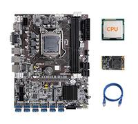 AMIUHOUN B75 Mining LGA1155 Carte mère 12 PCIE vers avec CPU + SSD MSATA 64G + réseau RJ45 (Noir)