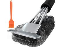 AMIUHOUN Brosse de nettoyage avec racloir, poils en acier inoxydable, brosse métallique, nettoyant pour barbecue à gaz