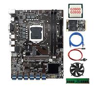 AMIUHOUN Carte mère 12 cartes GPU B250C BTC + CPU + ventilateur + RAM DDR4 4 Go + SSD 128 Go + câble réseau + câble de commutation 12 x USB3.0 LGA1151 MSATA