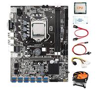 AMIUHOUN Carte mère 12 GPU B75 pour minage 12 x USB 3.0 (PCIE) LGA1155 DDR3 SATA3.0 + CPU + ventilateur + graisse thermique + câble d'alimentation + câble /commutateur