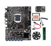 AMIUHOUN Carte mère B250C BTC 12 cartes + processeur G3900/G3930 + ventilateur + RAM DDR4 4 Go + SSD 128 Go + 2 câbles 12 x USB 3.0 GPU LGA1151 MSATA