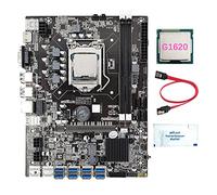AMIUHOUN Carte mère B75 8 cartes BTC Mining + G1620 CPU + graisse thermique + câble 8 x USB 3.0 (PCIE 1X) GPU Slot LGA1155 DDR3 RAM MSATA