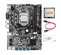 AMIUHOUN Carte mère B75 8 cartes BTC Mining + G530 CPU + graisse thermique + câble 8 x USB 3.0 (PCIE 1X) GPU Slot LGA1155 DDR3 RAM MSATA