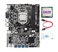 AMIUHOUN Carte mère B75 8 cartes BTC Mining + G620 CPU + graisse thermique + câble 8 x USB 3.0 (PCIE 1X) GPU Slot LGA1155 DDR3 RAM MSATA