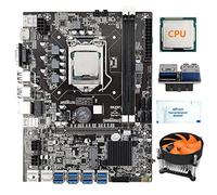 AMIUHOUN Carte mère B75 8 cartes minières + CPU + ventilateur + graisse thermique + adaptateur USB 3.0 19 broches 8 ports USB 3.0 (PCIE) GPU Slot LGA1155 DDR3 SATA3.0