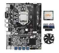 AMIUHOUN Carte mère B75 8 cartes minières + processeur + ventilateur de refroidissement + adaptateur USB 3.0 19 broches 8 ports USB 3.0 (PCIE) GPU Slot LGA1155 DDR3 SATA3.0 BTC