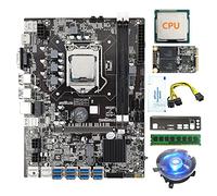 AMIUHOUN Carte mère B75 8 cartes minières + processeur + ventilateur + graisse thermique + RAM DDR3 8 Go + SSD 128 Go + câble d'alimentation + déflecteur 8 x USB 3.0 GPU LGA1155 MSATA