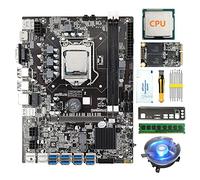 AMIUHOUN Carte mère B75 8 cartes minières + processeur + ventilateur + graisse thermique + RAM DDR3 8 Go + SSD 128 Go + tournevis + lunette 8 x USB 3.0 GPU LGA1155 MSATA