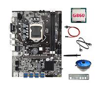 AMIUHOUN Carte mère B75 8USB ETH Mining + CPU G860 + ventilateur + câble de commutation + câble + déflecteur + graisse thermique B75 BTC carte mère