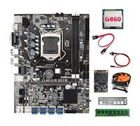AMIUHOUN Carte mère B75 ETH Mining 8 x USB + processeur G860 + DDR3 4 Go de RAM + SSD 128 Go + ventilateur + câble + carte mère B75