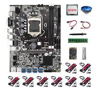 AMIUHOUN Carte mère ETH B75 8USB + processeur G1610 + carte élévateur 8XVER009S + DDR3 4 Go de RAM + SSD 128 Go + ventilateur + câble + câble de commutation B75 BTC