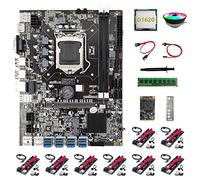 AMIUHOUN Carte mère ETH B75 8USB + processeur G1620 + carte élévateur 8XVER009S + DDR3 4 Go de RAM + SSD 128 Go + ventilateur + câble + câble de commutation B75 BTC