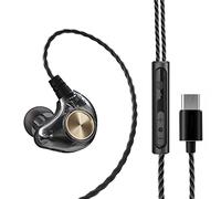 AMIUHOUN Écouteurs Intra-Auriculaires filaires HiFi - Écouteurs de Sport stéréo 5D - Casque de - Noir Type-C