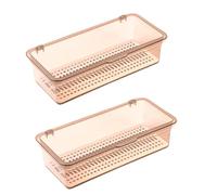 AMIUHOUN Lot de 2 plateaux de rangement pour couverts avec couvercle, transparent, marron, protège les couverts contre les dommages, empilable, rectangulaire, 27 x 11,5 x 6,5 cm