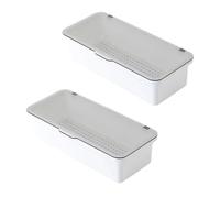 AMIUHOUN Plateau à Couverts Avec Couvercle, Rangement d'Ustensiles, Bac en Plastique, Organisateur de Tiroir, Boîte de Rangement pour Ustensiles