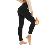 AMIYOYO Legging thermique pour femme - Legging doublé en polaire - Pantalon thermique épais - En peluche - Opaque - Velours - Sous-vêtements thermiques chauds - Collants d'hiver, Noir avec poche, M