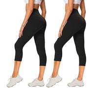 AMIYOYO Lot de 2 leggings 3/4 taille haute pour femme - Opaque - Short de sport élastique - Pour le yoga, le fitness, l'extérieur et les loisirs, 2 leggings capri-noir*2, 44-50