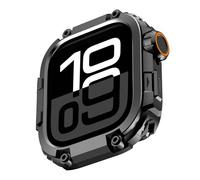 Amizee 2 in 1 Métal Armor Coque avec Apple Watch Série 11/10 46mm avec Couverture Arrière, Militaire Grade Protection Robuste Protecteur Bumper Coque pour iWatch 46mm, Noir