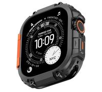 Amizee 2 in 1 Métal Armor Coque avec Apple Watch Ultra 3/2/1 49mm avec Couverture Arrière, Militaire Grade Protection Robuste Protecteur Bumper Coque pour iWatch 49mm, Noir/Orange