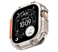 Amizee 2 in 1 Métal Armor Coque avec Apple Watch Ultra 3/2/1 49mm avec Couverture Arrière, Militaire Grade Protection Robuste Protecteur Bumper Coque pour iWatch 49mm, Titane/Orange