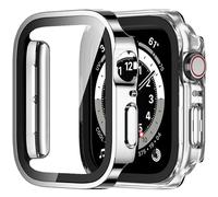 Amizee 2 Pièces Coque Compatible avec Apple Watch SE 3/2/1 Série 6/5/4 44mm avec Protection Écran, Ultra Mince Étui Dur de Anti-Rayures Verre Trempé Écran Coque pour iWatch 44mm (Argent/Clair)