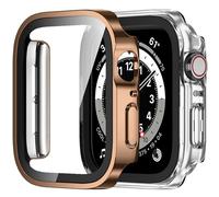 Amizee 2 Pièces Coque Compatible avec Apple Watch SE 3/2/1 Série 6/5/4 44mm avec Protection Écran, Ultra Mince Étui Dur de Anti-Rayures Verre Trempé Écran Coque pour iWatch 44mm (Or Rose/Clair)
