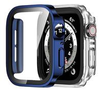 Amizee 2 Pièces Coque Compatible avec Apple Watch SE 3/2/1 Série 6/5/4 44mm avec Protection Écran, Ultra Mince Étui Dur de Anti-Rayures Verre Trempé Écran Coque pour iWatch 44mm (Bleu/Clair)