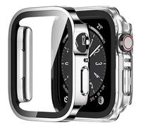 Amizee 2 Pièces Coque Compatible avec Apple Watch Série 9/8 Série 7 45mm avec Protection Écran, Ultra Mince Étui Dur de Anti-Rayures Verre Trempé Écran Coque pour iWatch 45mm (Argent/Transparent)