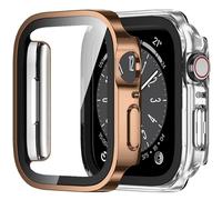 Amizee 2 Pièces Coque Compatible avec Apple Watch Série 9/8 Série 7 45mm avec Protection Écran, Ultra Mince Étui Dur de Anti-Rayures Verre Trempé Écran Coque pour iWatch 45mm (Or Rose/Transparent)