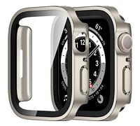 Amizee 2 Pièces Coque Compatible avec Apple Watch Série 9 Série 8 Série 7 45mm avec Protection Écran, Ultra Mince Étui Dur de Anti-Rayures Verre Trempé Écran Coque pour iWatch 45mm (Starlight)