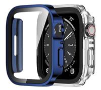 Amizee 2 Pièces Coque Compatible avec Apple Watch Série 9 Série 8 Série 7 45mm avec Protection Écran, Ultra Mince Étui Dur de Anti-Rayures Verre Trempé Écran Coque pour iWatch 45mm (Bleu/Transparent)