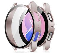Amizee 2 Pièces Coque Compatible avec Samsung Galaxy Watch 5 Watch 4 40mm avec Protection Écran, Ultra Mince Étui Dur de Anti-Rayures Verre Trempé Écran Coque pour Galaxy Watch4/5 (Or Rose/Clair)