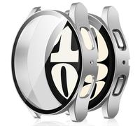 Amizee 2 Pièces Coque Compatible avec Samsung Galaxy Watch 6 44mm avec Protection Écran, Ultra Mince Étui Dur de Anti-Rayures Verre Trempé Écran Coque pour Galaxy Watch 6 (Argent/Clair)