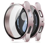 Amizee 2 Pièces Coque Compatible avec Samsung Galaxy Watch 7 40mm avec Protection Écran, Ultra Mince Étui Dur de Anti-Rayures Verre Trempé Écran Coque pour Galaxy Watch 7 (Or Rose/Clair)