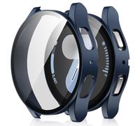 Amizee 2 Pièces Coque Compatible avec Samsung Galaxy Watch 7 44mm avec Protection Écran, Ultra Mince Étui Dur de Anti-Rayures Verre Trempé Écran Coque pour Galaxy Watch 7 (Bleu/Clair)