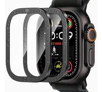 Amizee 2 Pièces Protection Écran pour Apple Watch Ultra 3/2/1 49mm, Verre Trempé Cadre Alliage D'aluminium Anti-Rayures Housse Coque pour iWatch 49mm, B-Numeric Noir