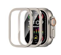 Amizee 2 Pièces Protection Écran pour Apple Watch Ultra 3/2/1 49mm, Verre Trempé Cadre Alliage D'aluminium Anti-Rayures Housse Coque pour iWatch 49mm, A-Titane