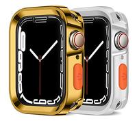 Amizee 2 Pièces Robuste Coque Compatible avec Apple Watch Coque Série 9 8 7 41mm Série 6 SE 5 4 40mm, Souple TPU Étui de Protection Antichoc Bumper Cover Compatible avec iWatch 40mm 41mm (Or/Clair)